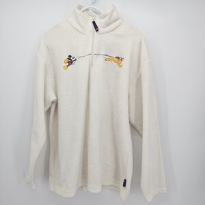 Disney Women's Unisex Size M Cream Zip-Up Mickey Pluto Embroidered